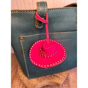 Western Leather Purse Charm Large Black Cowboy Hat Sparkly Bag Charm FAST SHIP